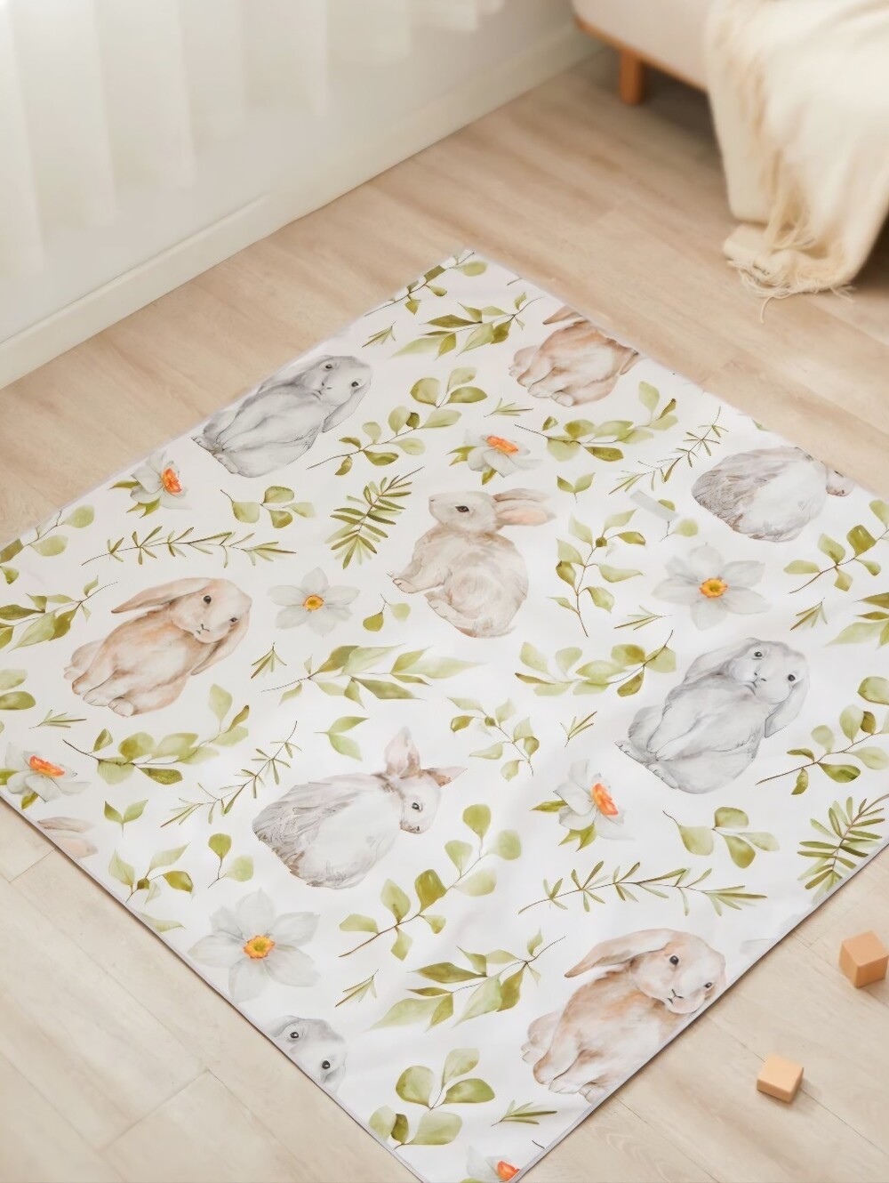 Pack & Play Kids Waterproof Splash Mat Rabbit Print Baby Travel Non Slip Gripper